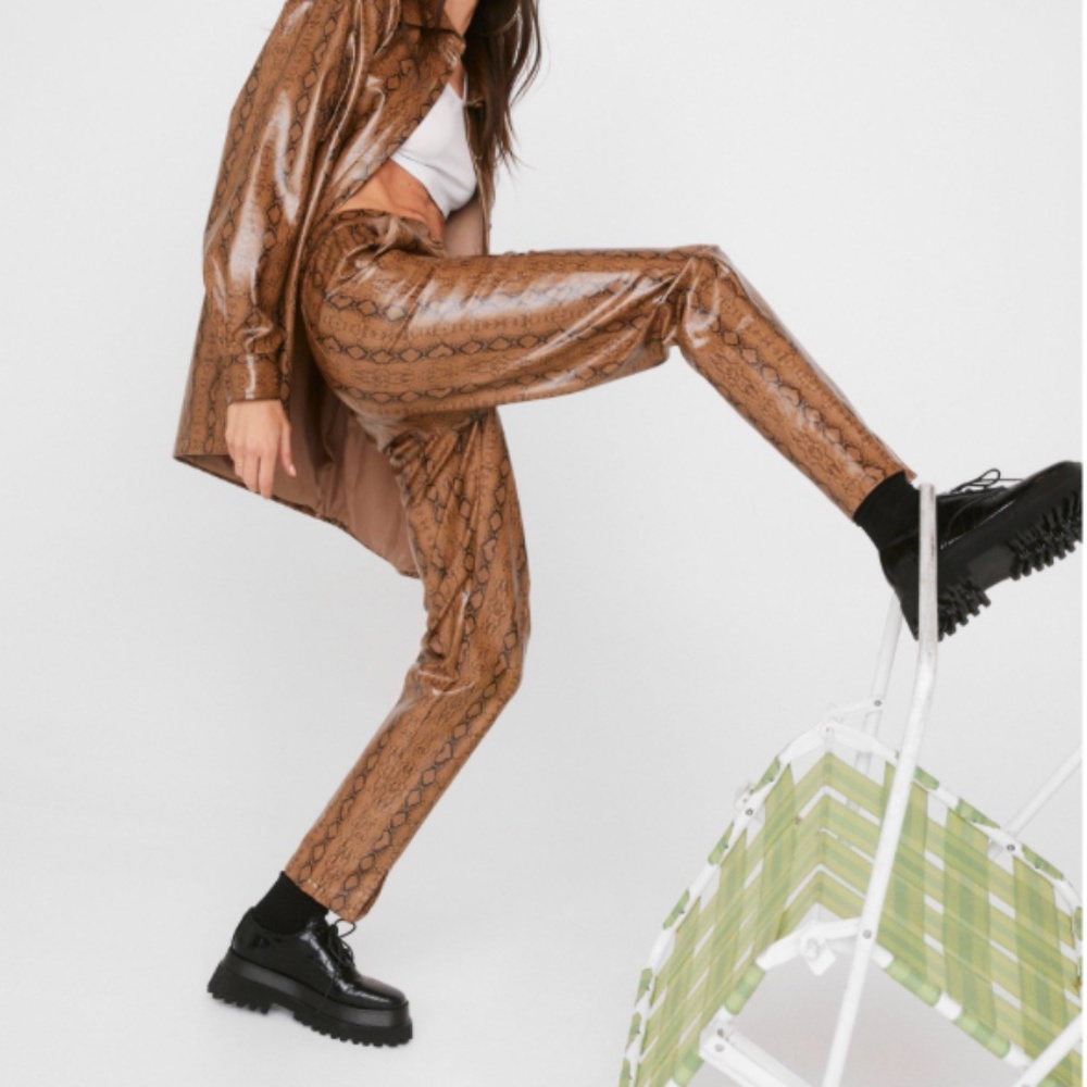 Faux Leather Snake Split Hem Pants